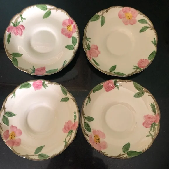 Vintage Franciscan Desert Rose Fine China 4 Cups & Saucers Pink Roses - Picture 4 of 6
